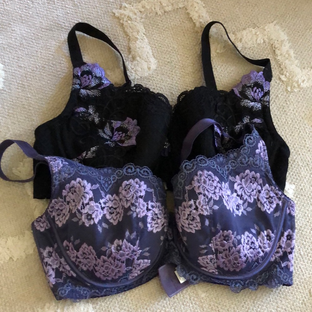 Audrey black and purple floral lace bra